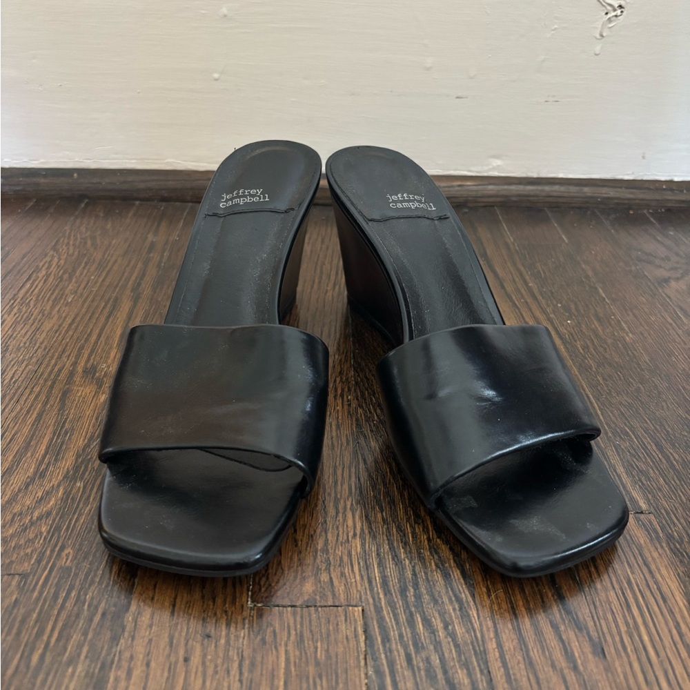 Jeffrey Campbell Black Leather Wedges Sandals (8.5)